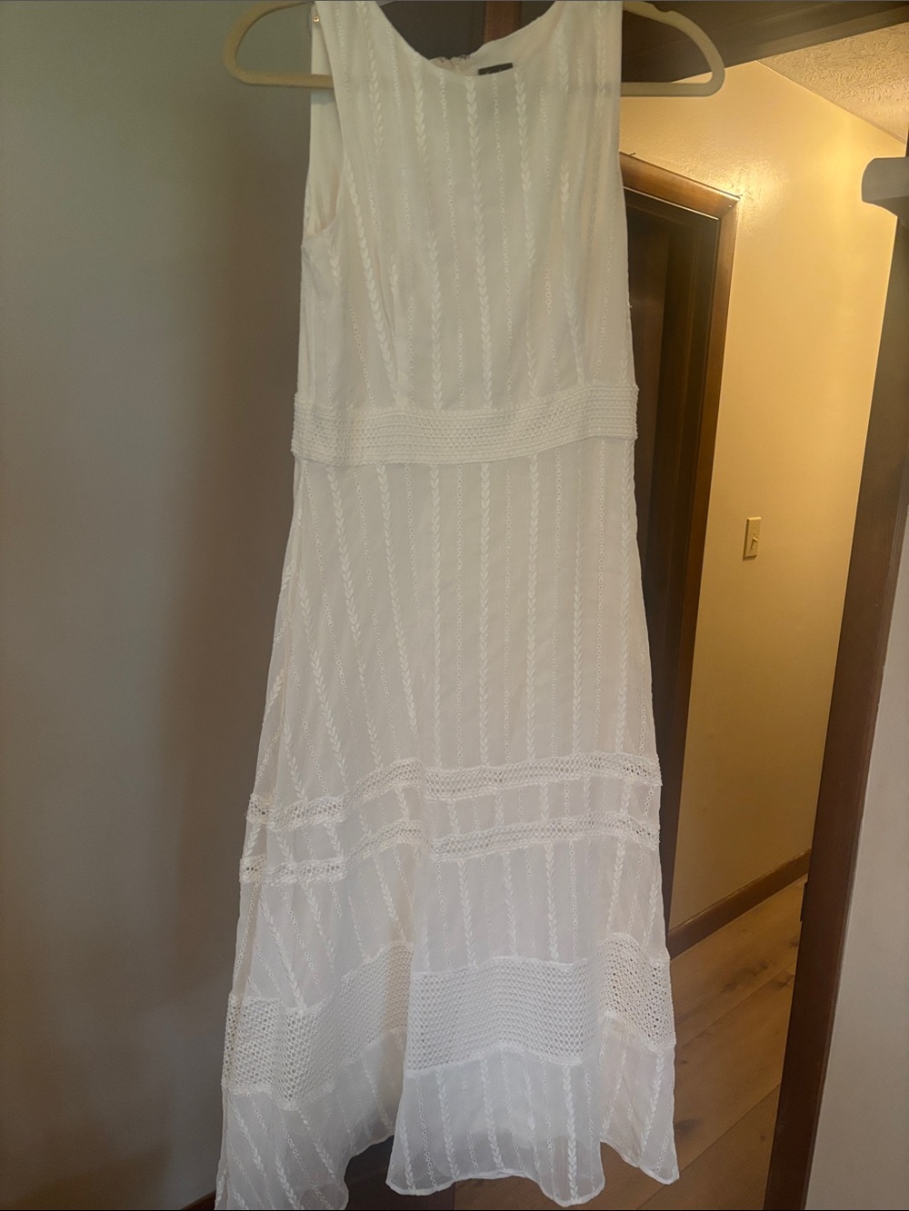 Taylor White Sleeveless Maxi Dress with Lace Panels